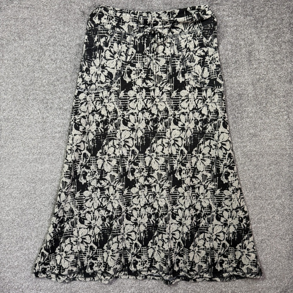Coin 1804 Skirt Womens L Black Gray Floral Knit Maxi Made in USA A-Line Pockets